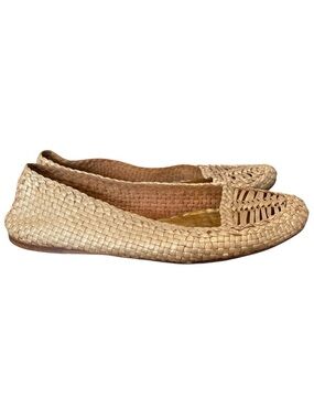 Prada Gold Woven Leather Ballet Flat Loafer size 37 1/2 US 7.5